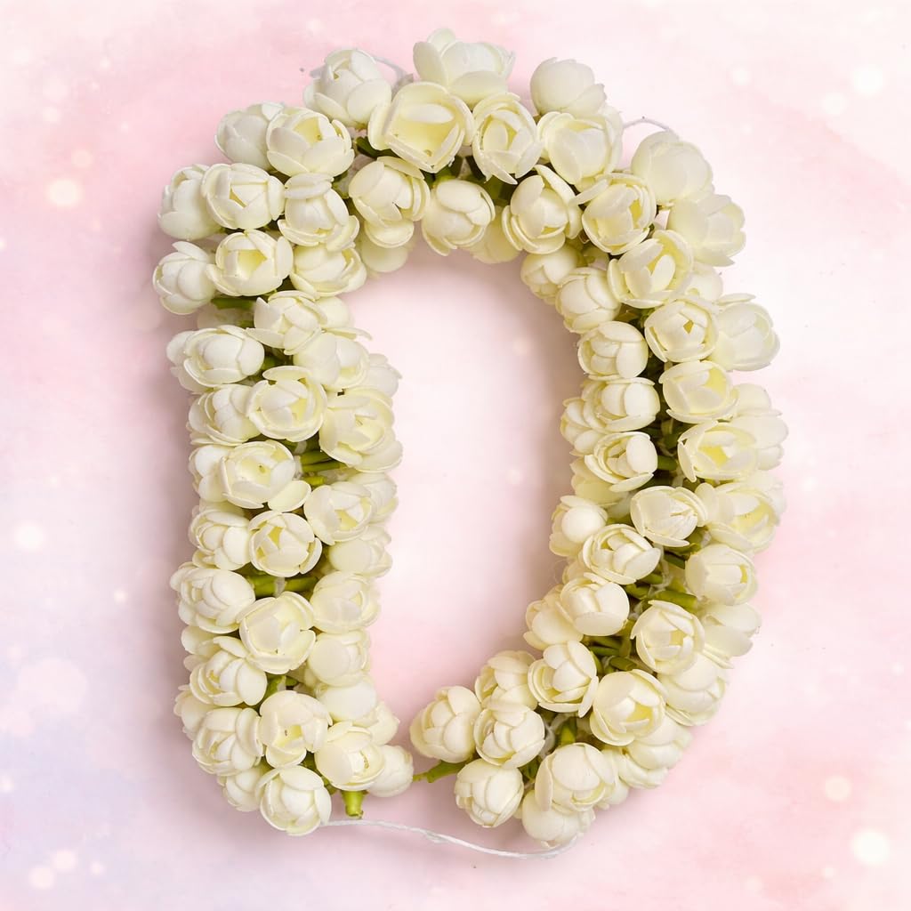 Premium Handmade Malli Poo Hair Garland 50 cm | Realistic Artificial Jasmine Flowers for Women | Thick Dense Design for Bridal, Traditional Look-image-4