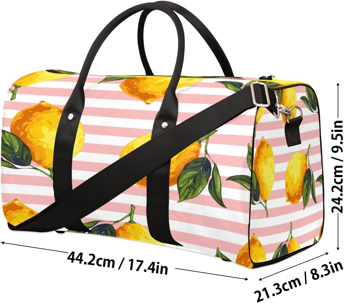 Lemon Strips Travel Duffel Bag for Women Men Large Capacity Overnight Weekender Bags for Lightweight Waterproof Sport Gym Bag for Workout Yoga Swim