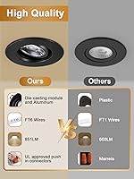 Vista 8 de Foco giratorio de cardán empotrado sin canless de 5 CCT de 3 pulgadas, lámpara de techo de globo ocular de 3 pulgadas, luces empotrables regulables