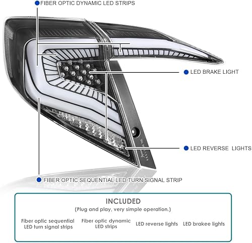Miniatura 3 de SPEC-D TUNING Luces traseras negras con tiras LED blancas, señal de giro LED secuencial y animación de inicio compatible con Honda Civic 4 puertas