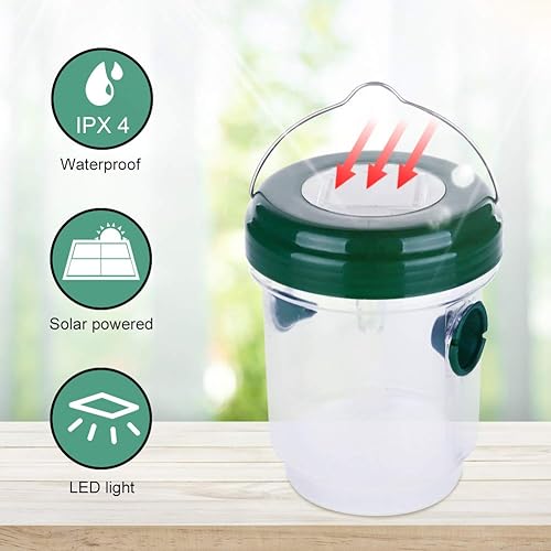 Miniatura 2 de Paquete de 2 trampas solares para avispas colgantes al aire libre, trampa para abejas carpinteras para exteriores, trampas amarillas, asesino de
