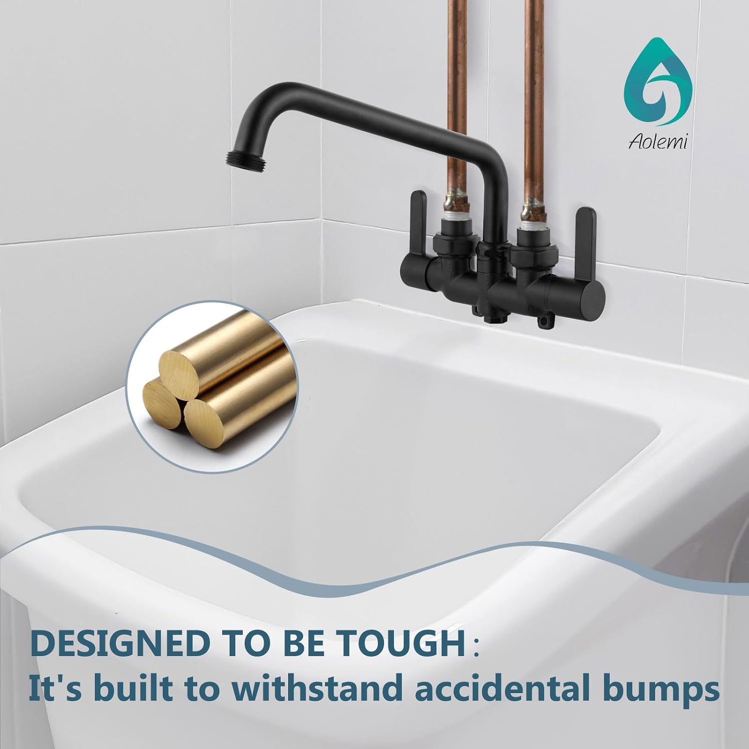 Aolemi Laundry Utility Sink Faucet Wall Mounted Laundry Tub Faucet 3 Inch Center with 2-Handle,NPT3/4 Threaded End,9 Inch Spout Matte Black