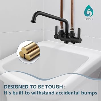 Laundry Utility Sink Faucet,Wall Mount,6 Inch Spout,Matte Black | Laundry Tub Faucet,NPT3/4 Threaded End,3 Inch Center,2-Handle