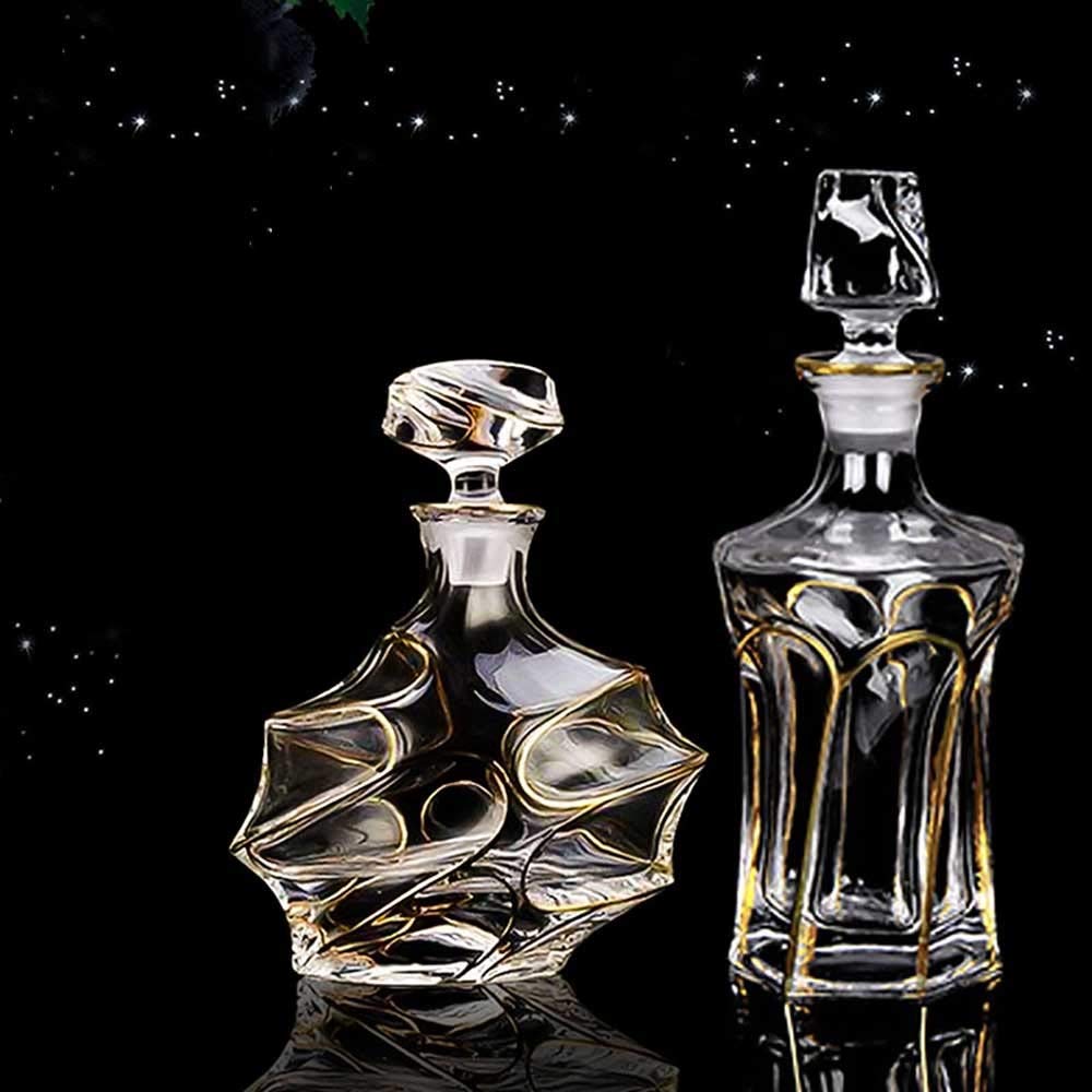 Carafe à Décanter Verre Sans Plomb 768 Ml - Bouchon Géométrique Hermétique - Pour Whisky, Vin, Jus - Cadeau élégant