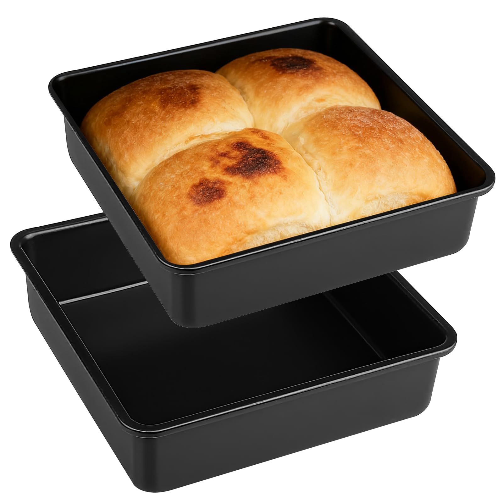 Lot de 2 plats à gratin carrés, en acier au carbone, rectangulaires, avec revêtement anti-adhésif, pour lasagnes, gâteaux à brownie, 19 x 19 x 5 cm