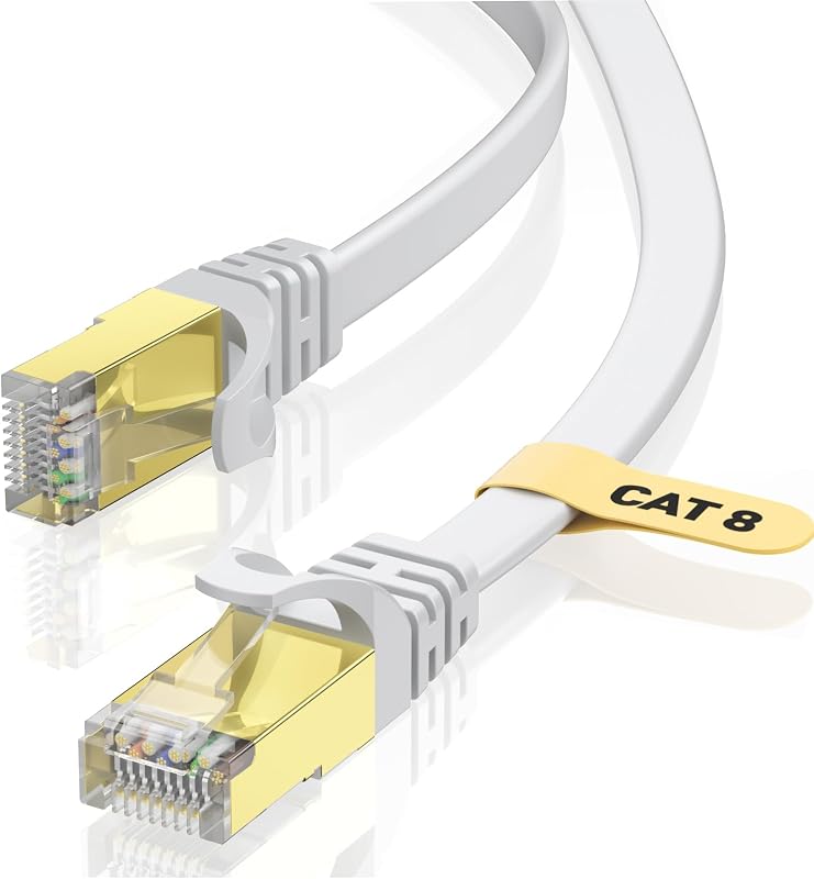 Ethernet Cable Cat8 6FT, 40Gbps 2000Mhz High Speed Flat Cat8 Cable Patch Cord with Gold-Plated RJ45 Connector, LAN Network Internet Cable for Router/Gaming/Computer/TV