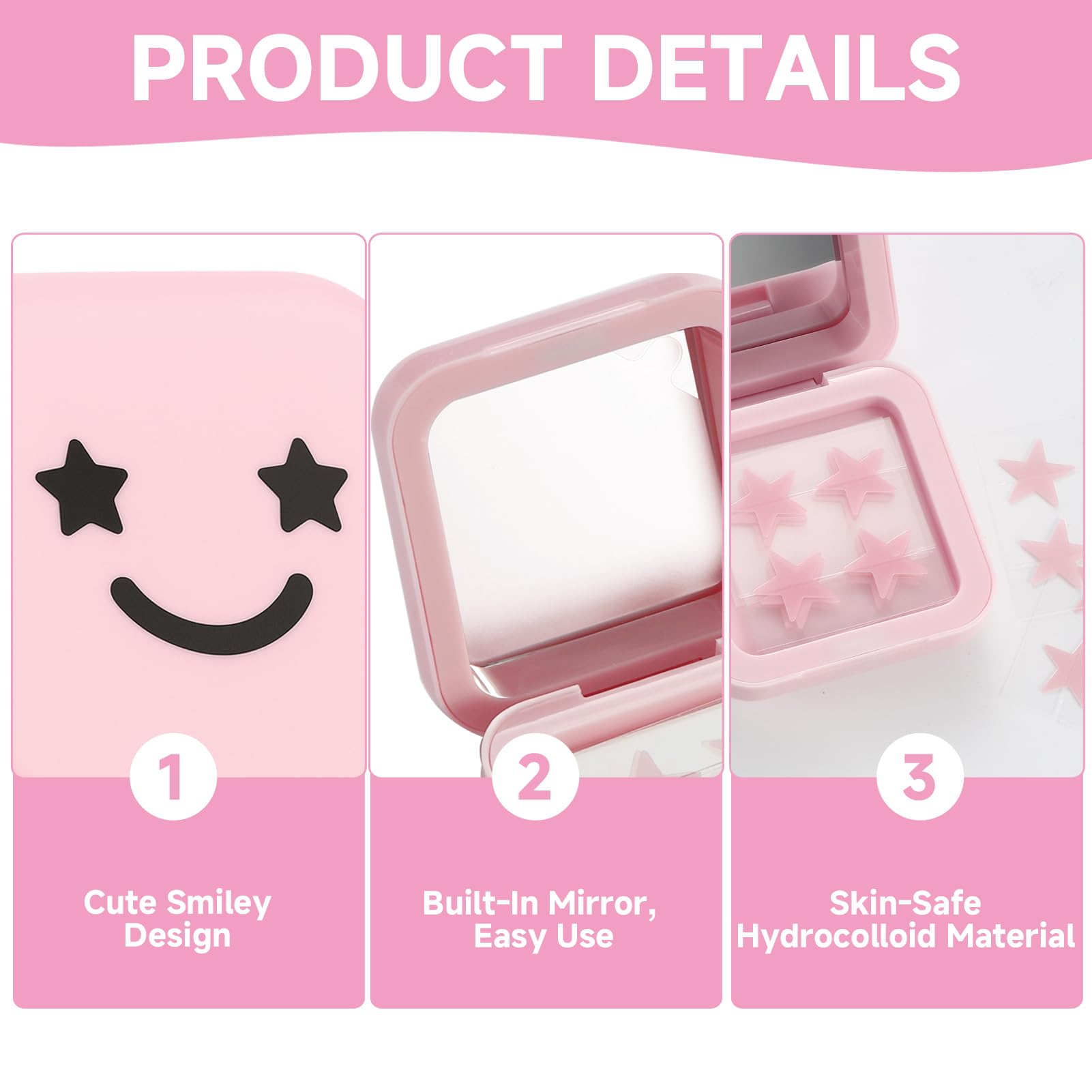 AHRLIC 32PCS Star Pimple Patches for Face Cute Hydrocolloid Pimple Patches, Sticky Spot Stickers with Compact Mirror - Image 4