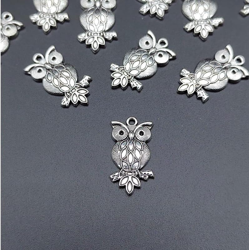 Opexicos 50Pcs Owl Charms Owl Pendants Antiqued Tibetan Silver Tone 15 x 27 mm - Image 5