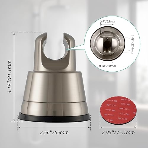 Miniatura 8 de Hibbent Soporte de cabezal de ducha con ventosa al vacío, soporte de cabezal de ducha extraíble, soporte de pared ajustable en altura ajustable