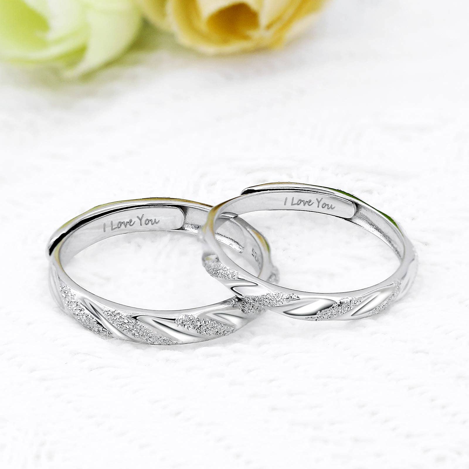 Alianzas Boda, Anillo Plata Mujer 925, Anillos de Compromiso Redondos Simple Anillos Ajustables Anillo Parejas Novios
