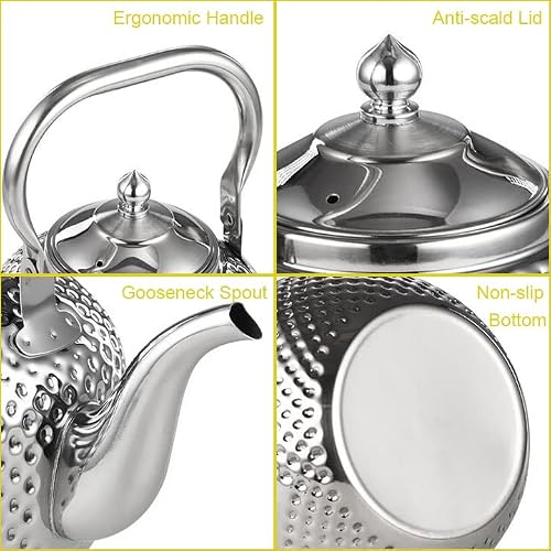 Stove Top Whistle Teapot, Small Teapot, Mini Teapot, Food Grade Stainless Steel Kettle With Anti-Scald Ergonomic Handle And Tea Strainer, Mirror Polished Hammer Craft, 1.27 Quart, Gold, 1.2L #TOP5
