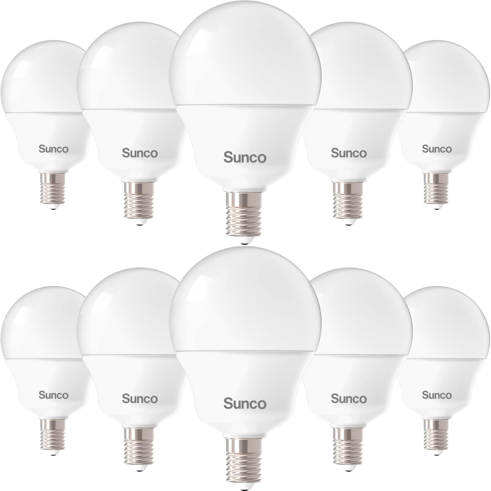 Sunco 10 Pack E12 LED Bulbs Candelabra CRI92 3000K Warm White, 5W Equivalent 40W, 450 Lumens, Small Edison Screw Base E12, Non-Dimmable, Frosted Decorative G14 Globe Vanity Light Bulbs UL
