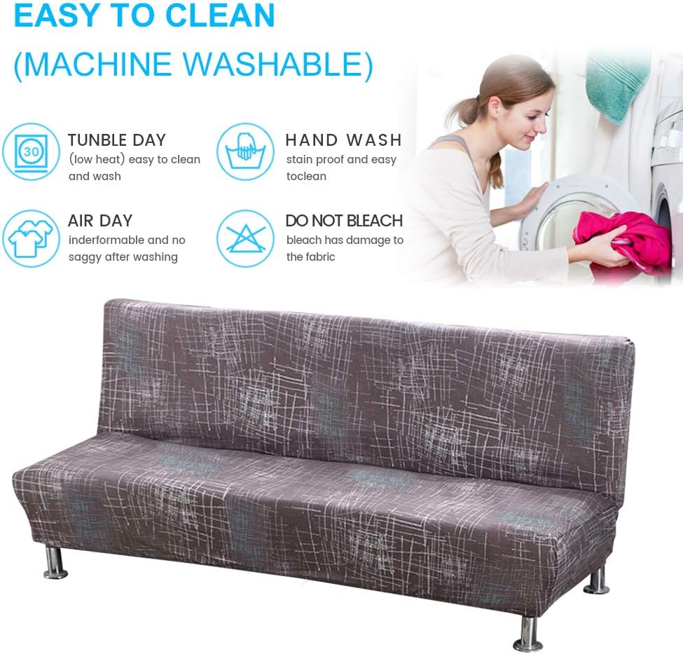 MIFXIN Armless Sofa Cover Futon Slipcover Stretch Elastic Folding Sofa Bed Non-Armrest Couch Furniture Protector Spandex Printed Washable Sofa Cover Without Armrests (Nordic Strips)