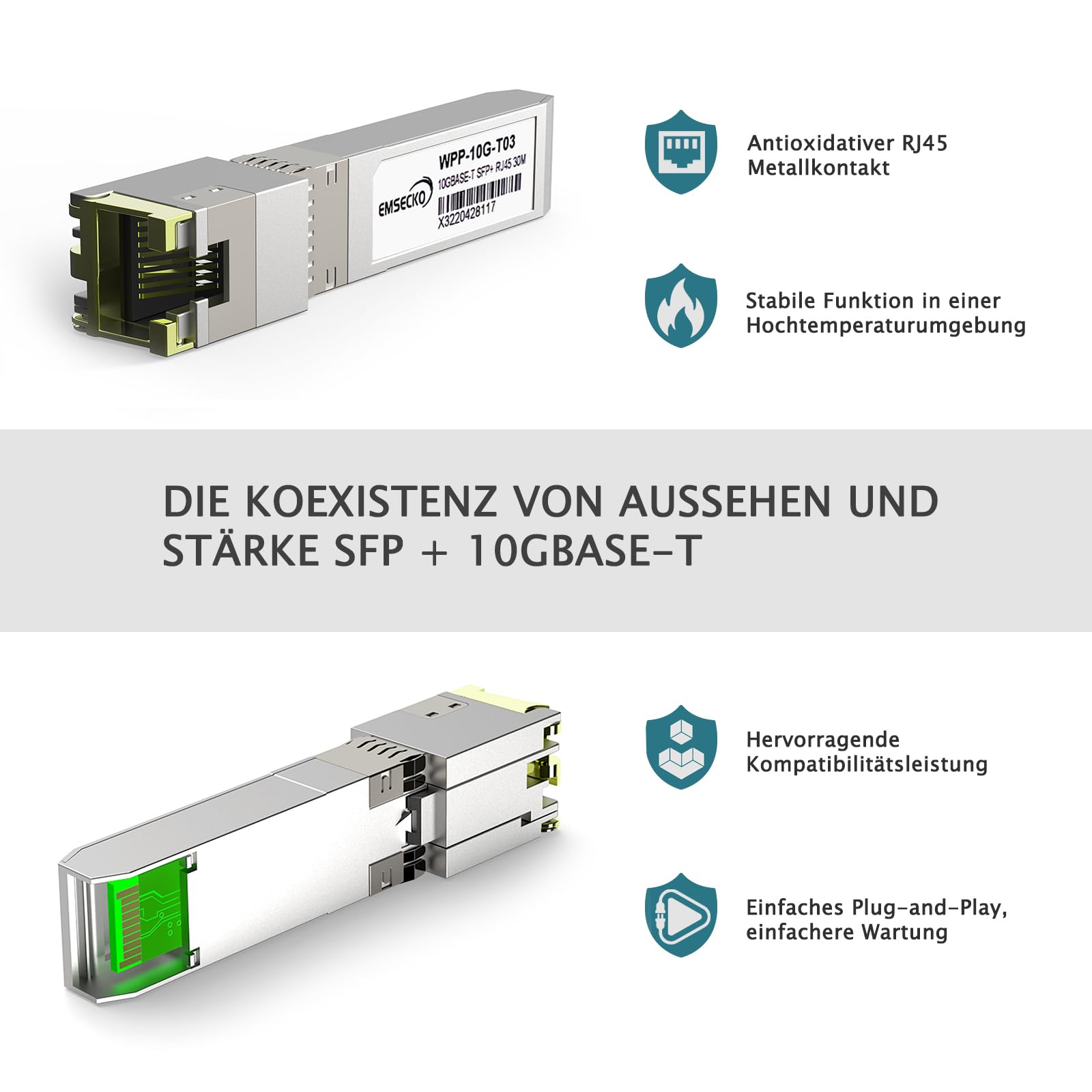 10G SFP+ RJ45 Kupfer Transceiver Modul, 10GBASE-T, Cat6a/Cat7, 30m | Für 10G/5G/2,5G/1G Ethernet; kompatibel mit Cisco, Ubiquiti, MikroTik, TP-Link, QNAP, Synology & offenen SFP+ Ports