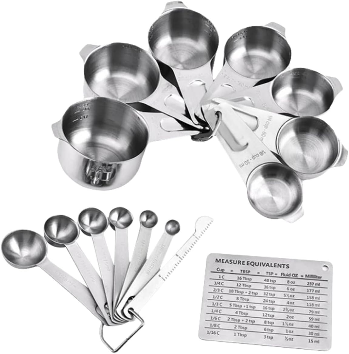 Mikinona 15pcs Stainless Steel Measuring Spoon Multi-purpose Scoop Portable Rice Spoon Kitchen Measuring Tools Set and Cups Set