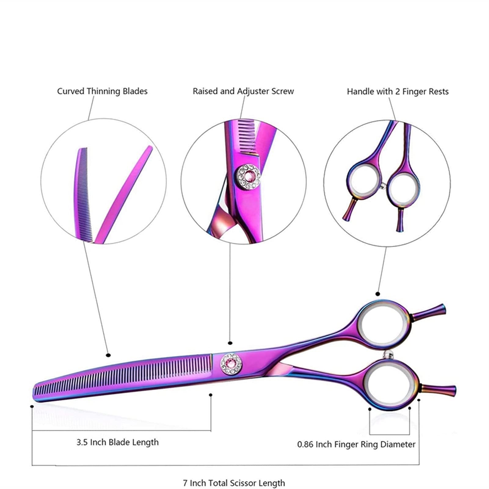 Ciseaux Coiffure/Ciseaux Cheveux Cisailles de cisailles de ciseaux de ciseaux de toilettes de toilettes en acier inoxydable 440C salon trimmer cisailles courbées 7 pouces violet Ciseaux salon Coiffure