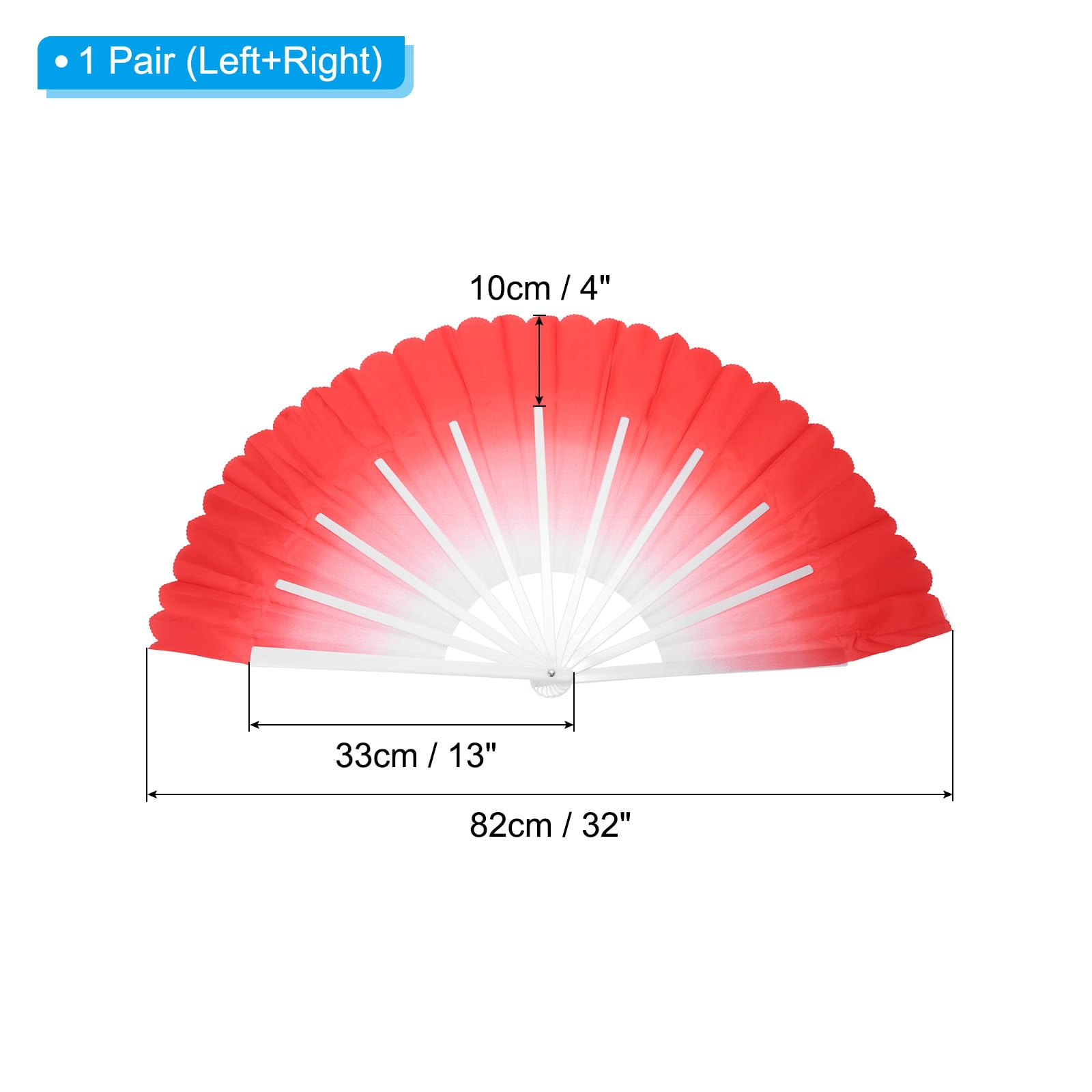 PATIKIL Folding Hand Silk Fan 17", 1 Pair Left Right Plastic Chinese Fan Dance Performance Sport, Red, 82cm/32inch - Image 2