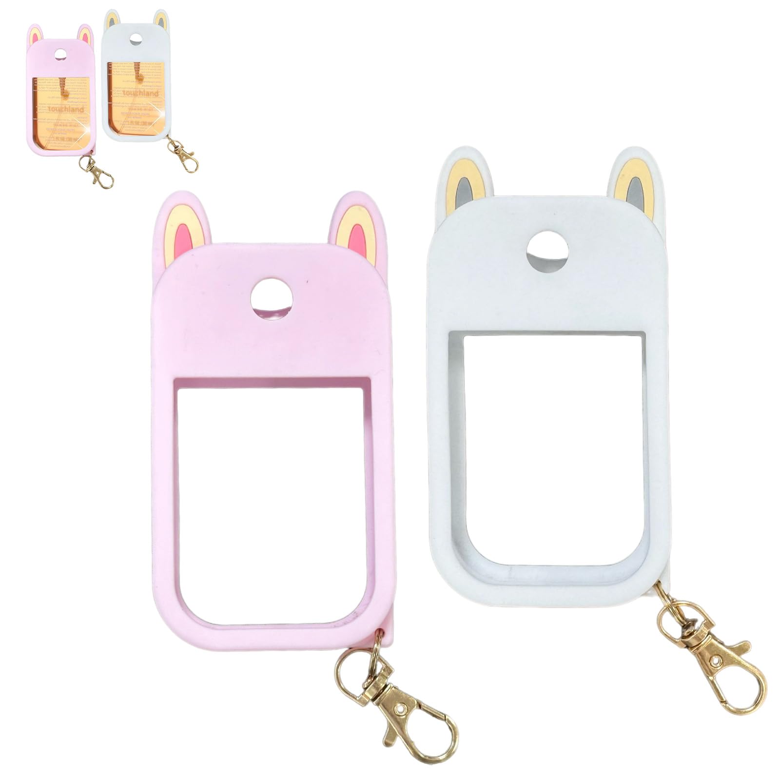 2-Pack Hand Sanitizer Spray Bottle Silicone Case with Keychain, for 30ml/1oz Hand Sanitiser Mini, Portable Hand Sanitiser with Clip for Travel (Pink & White)