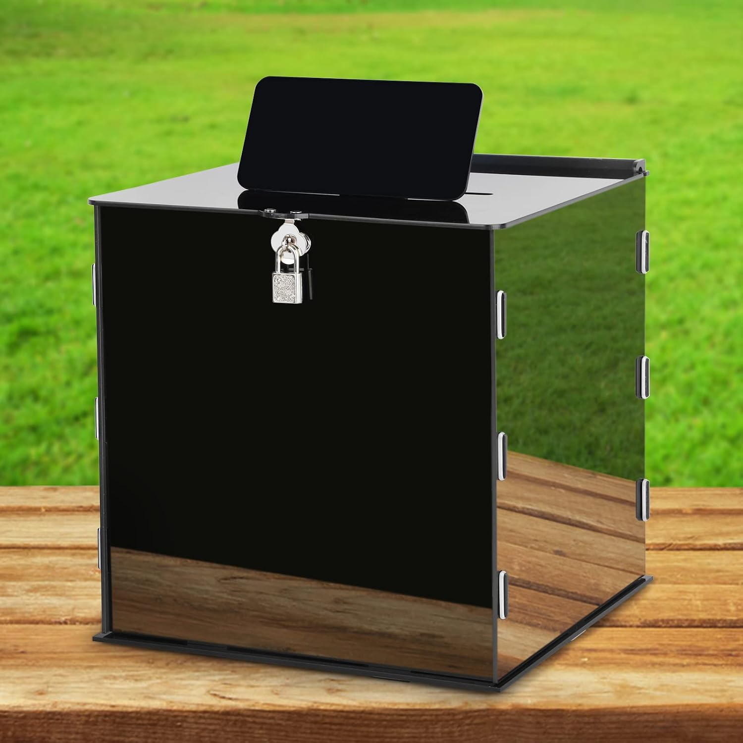 Black Acrylic Card Box with Slot & Lock Acrylic Wedding Card Box Money Envelop Post Gift Cards Boxes Holder for Reception Baby Shower Birthday Party Graduation Decorations