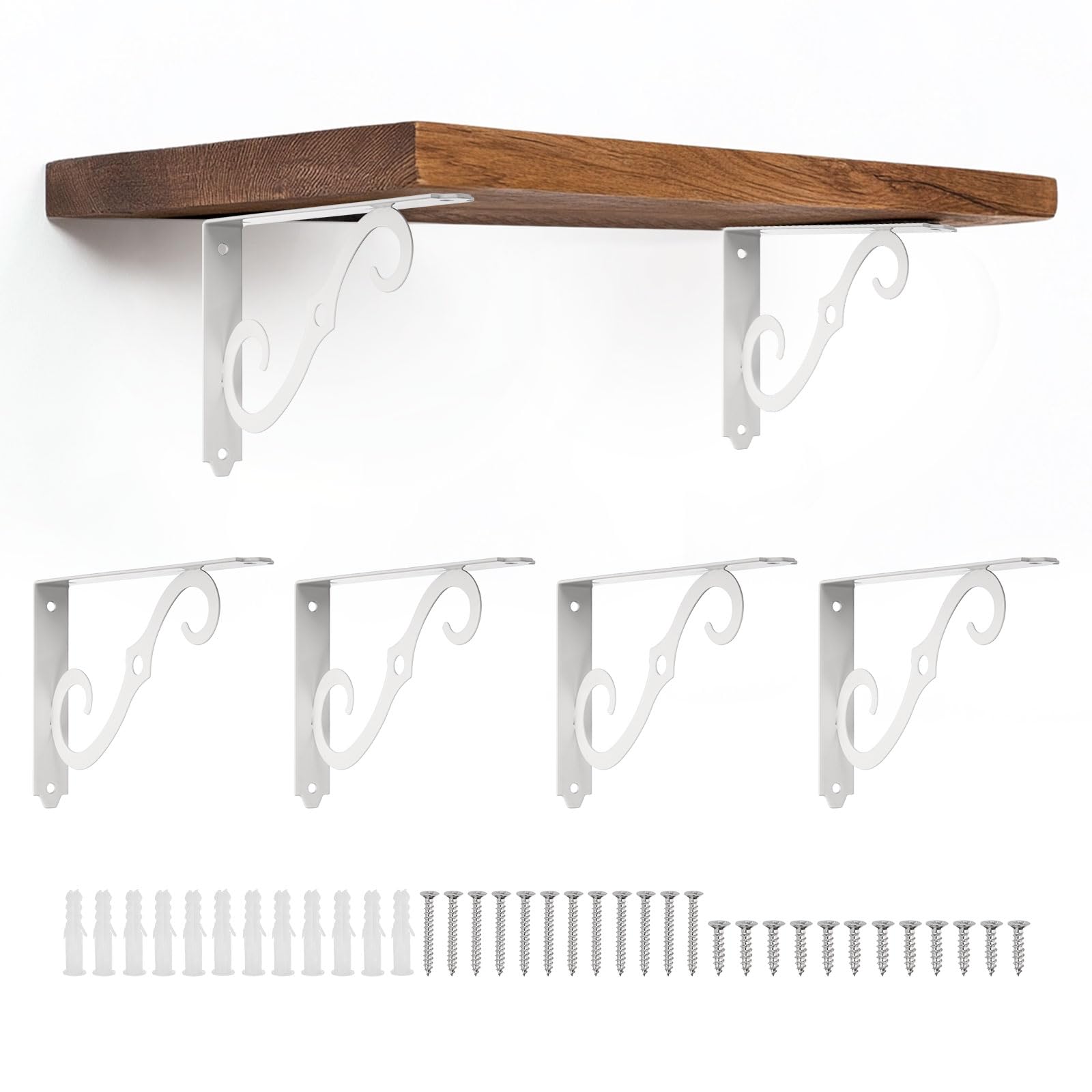 uxcell 6 soportes decorativos para estantes, 8 x 5 pulgadas, soportes flotantes resistentes para montaje en pared, soportes de metal para estantes de pared, color blanco