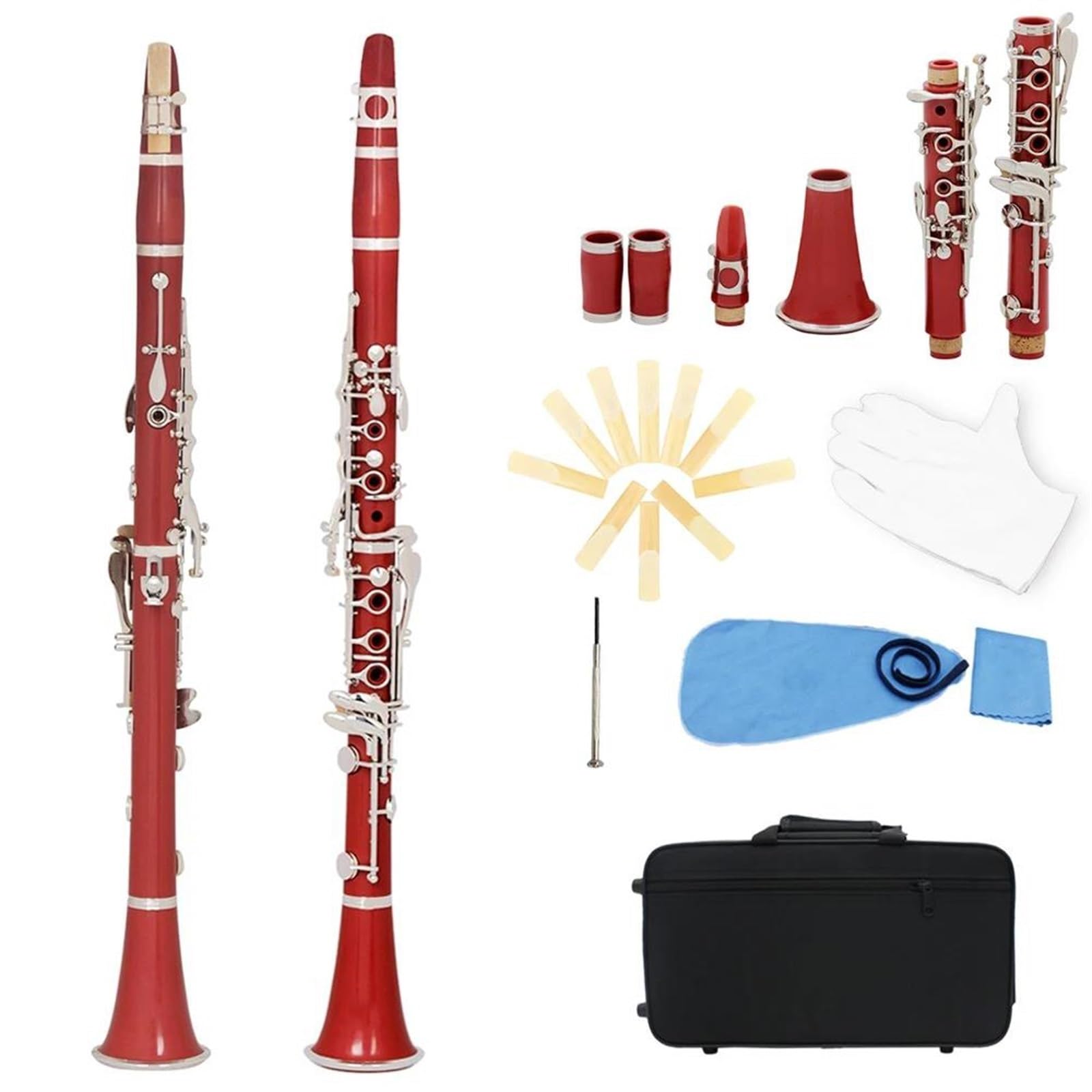 Początkujący Klarnet Bb Klarnet 17 Klawiszy Bakelit Drewniany Profesjonalny Instrument Dęty Drewniany Klarnet Z Pudełkiem Trzcinowe Części Instrumentów Muzycznych(Red)