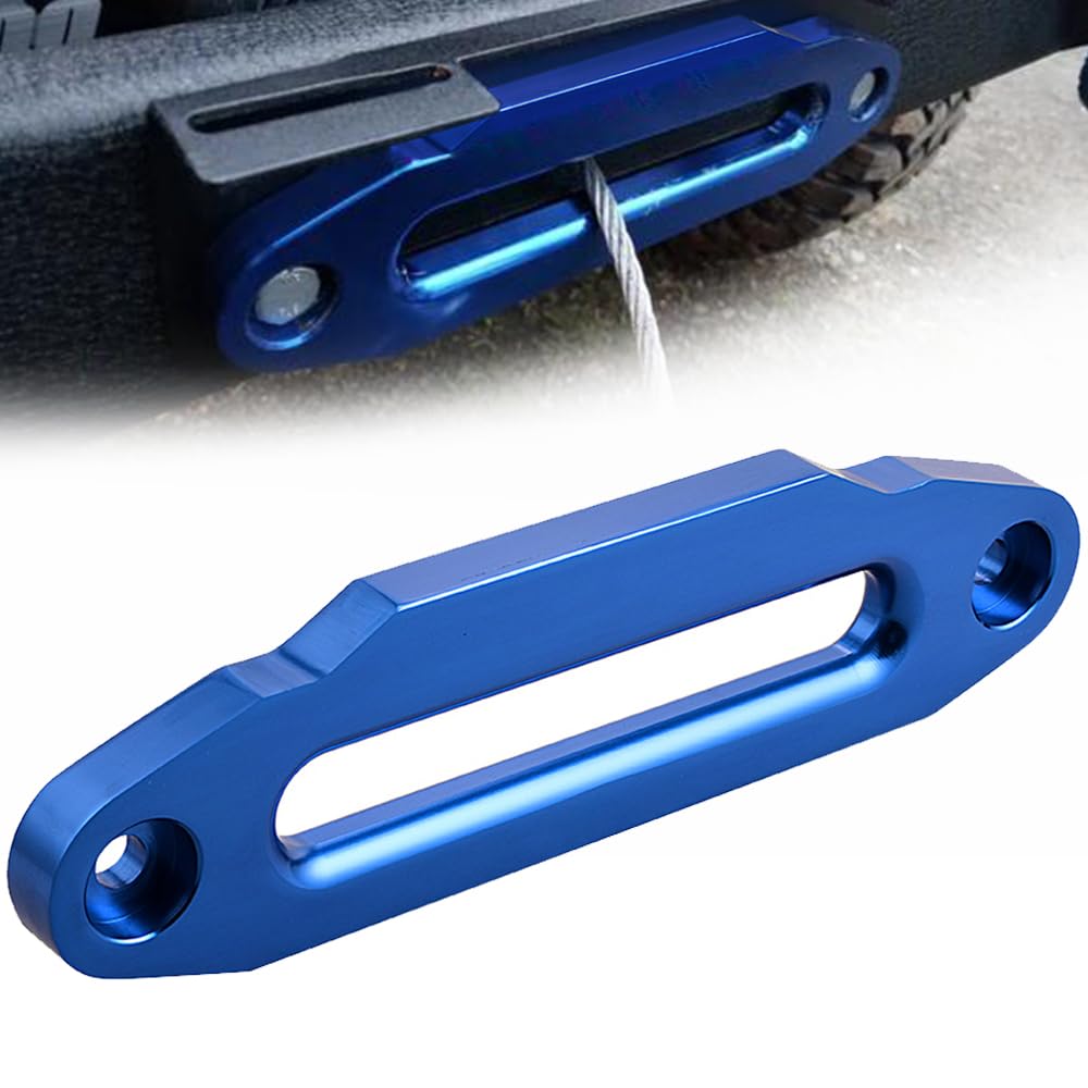 AutoXcessori 1PC Blue Anodized Aluminum 15000lbs Hawse Fairlead 10" (254mm) Bolt Mount for Synthetic Winch Rope Recovery Car Truck