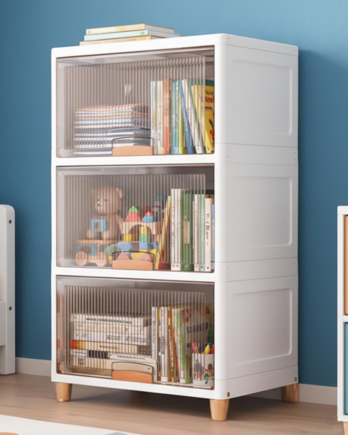 HOMIFLY 3 Tier X-Large Plastic Wardrobe for Clothes/Multipurpose Stackable Storage Cabinet/Foldable Space Saving Almirah for Bedroom/Cupboard Organizer for Clothes, Toys, Kitchen(White & Transparent)
