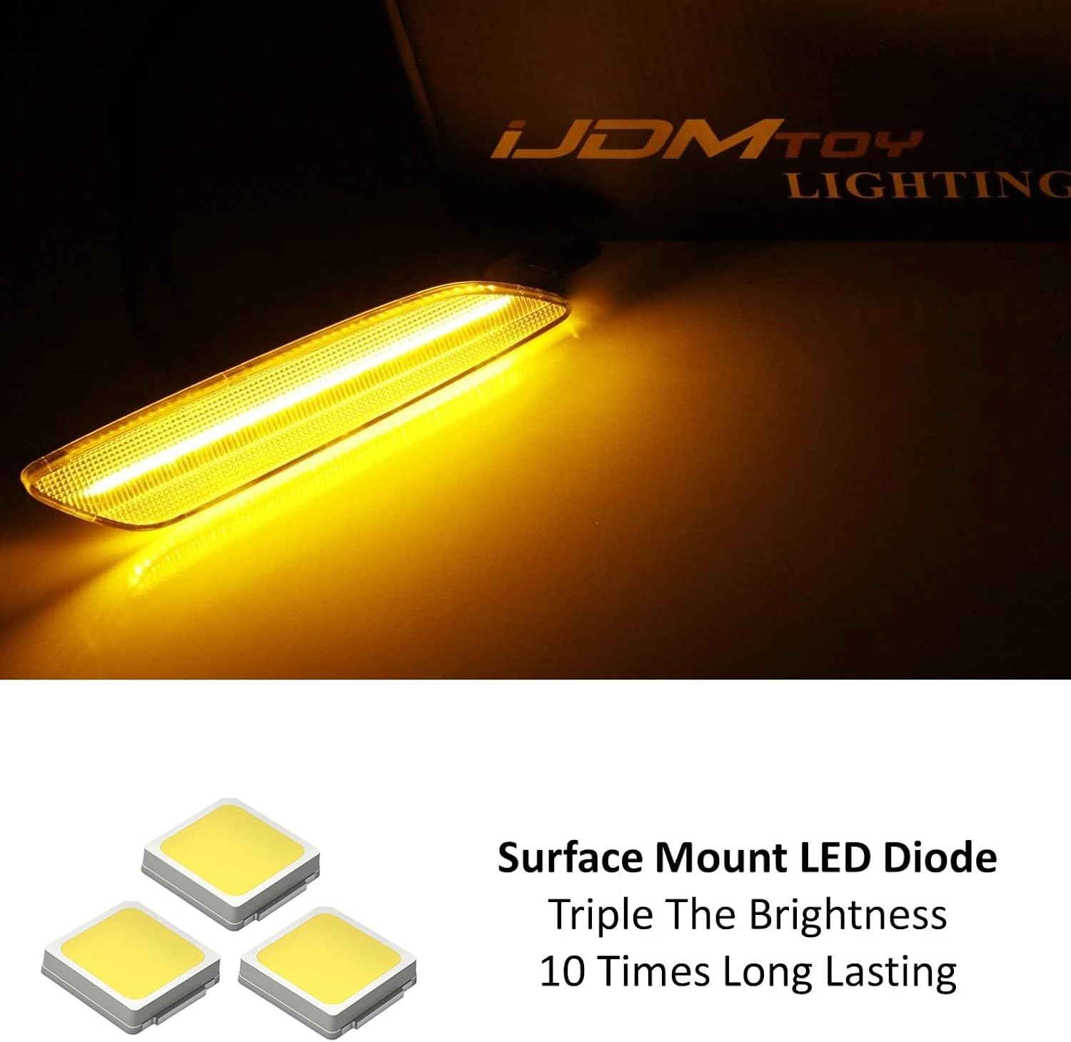 iJDMTOY Smoked Lens Amber Full LED Bumper Side Marker Light Kit Compatible With Porsche Panamera 2014-2016, Powered by 40-SMD LED, Replace OEM Front Sidemarker Lamps