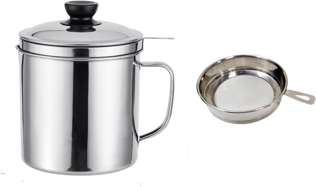 Oil Storage Grease Keeper, Grease Strainer Pot Grease Container With Mesh Strainer 1.7 L (8 Cups