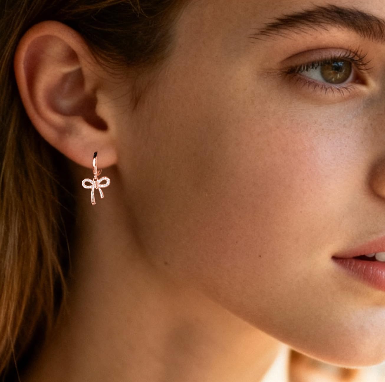 Reffeer Solid 925 Sterling Silver Bow Drop Hoop Earrings for Women Teen Girls Bowknot Hoop Earrings Huggie Ribbon Earrings - Image 2