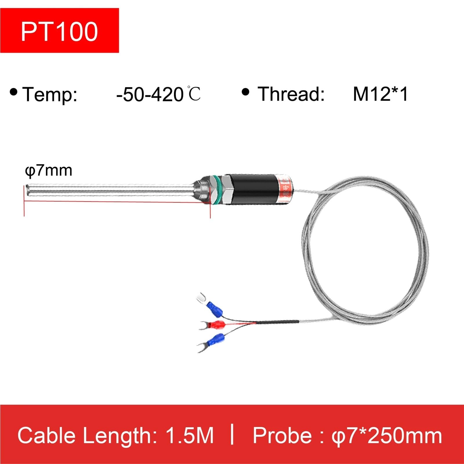 Sensor de temperatura impermeable de acero inoxidable RTD termopar sensor de temperatura de superficie líquida de alta precisión (PT100 250 mm)