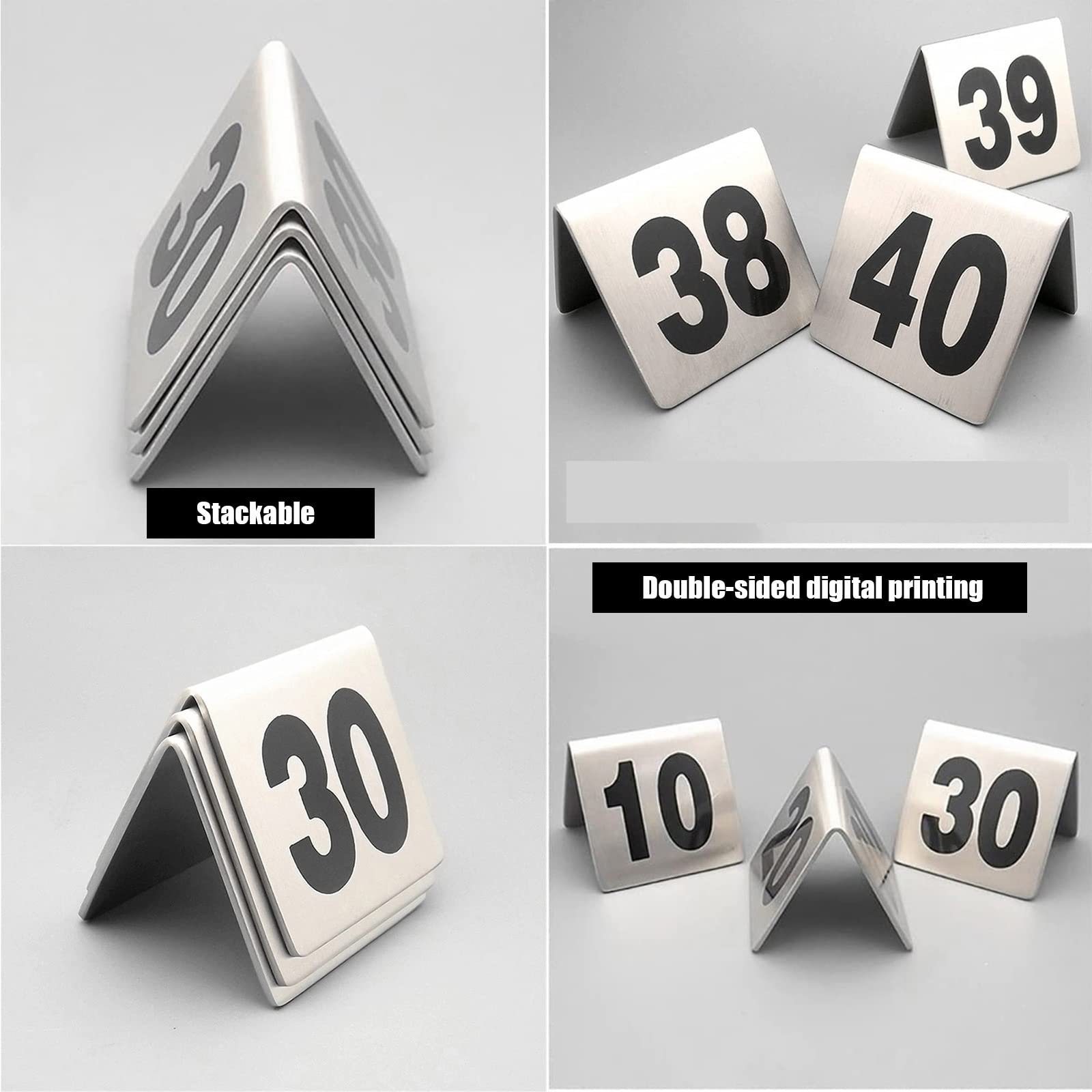 portafotos para mesas， VS- Tarjetas de números de mesa apilables 1-50/100 - Estilo tienda de campaña - Digital de doble cara - Placa de letreros de mesa for restaurantes, cafeterías, clubes/1 a 100(1