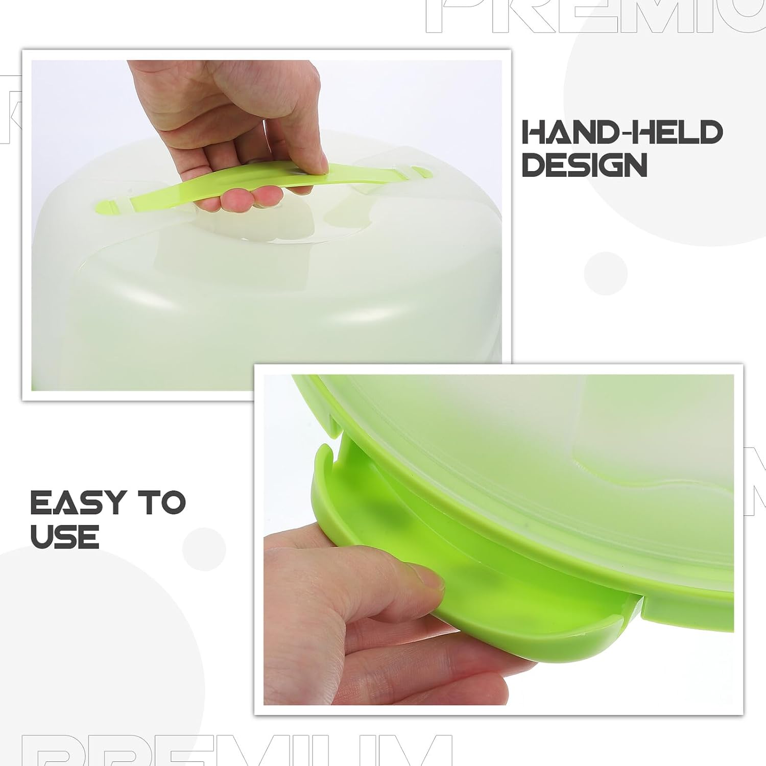 GANAZONO Party Cake Box Cake Carrier with Handle and Lid Reusable Green Plastic Portable Birthday Dessert Container for Baking and Outdoor Events