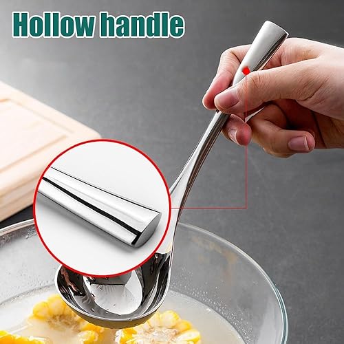 Miniatura 7 de Cucharón de sopa pequeño, salsa, cuchara de sopa para salsa, 1 paquete de mango hueco SUS 304 de acero inoxidable de 8 pulgadas (color plateado).