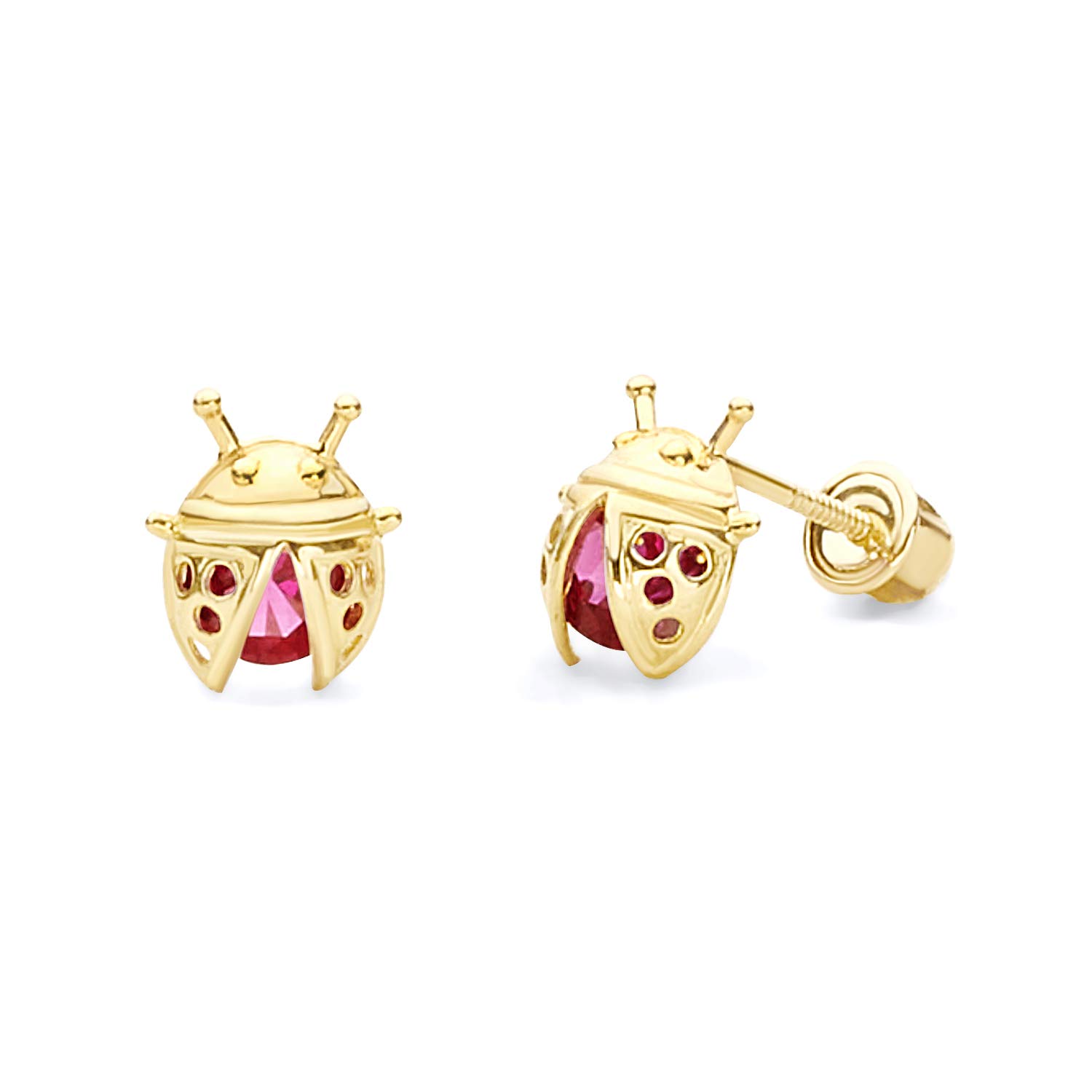 14k Yellow Gold Ladybug Stud Earrings with Screw Back