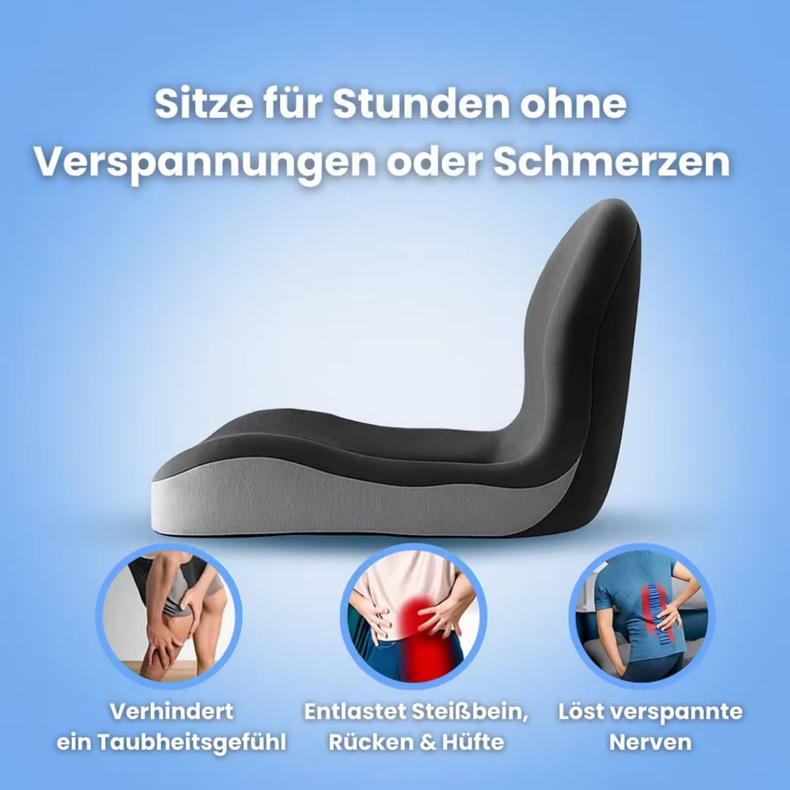 Serentai ErgoSeat，Ergonomisch geformtes Lendenstützkissen mit Memory-Schaum-Sitzkissen, geeignet für Bürostühle und Autositze