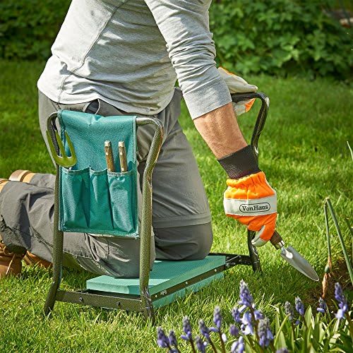 VonHaus Garden Kneeler Seat with Handles and Tool Set  Folding, Lightweight, Portable, 2 in 1 Design Kneeler and Chair  Soft Foam Kneeling Pad for Gardening, Removable Tool Pouch, Strong Steel Frame