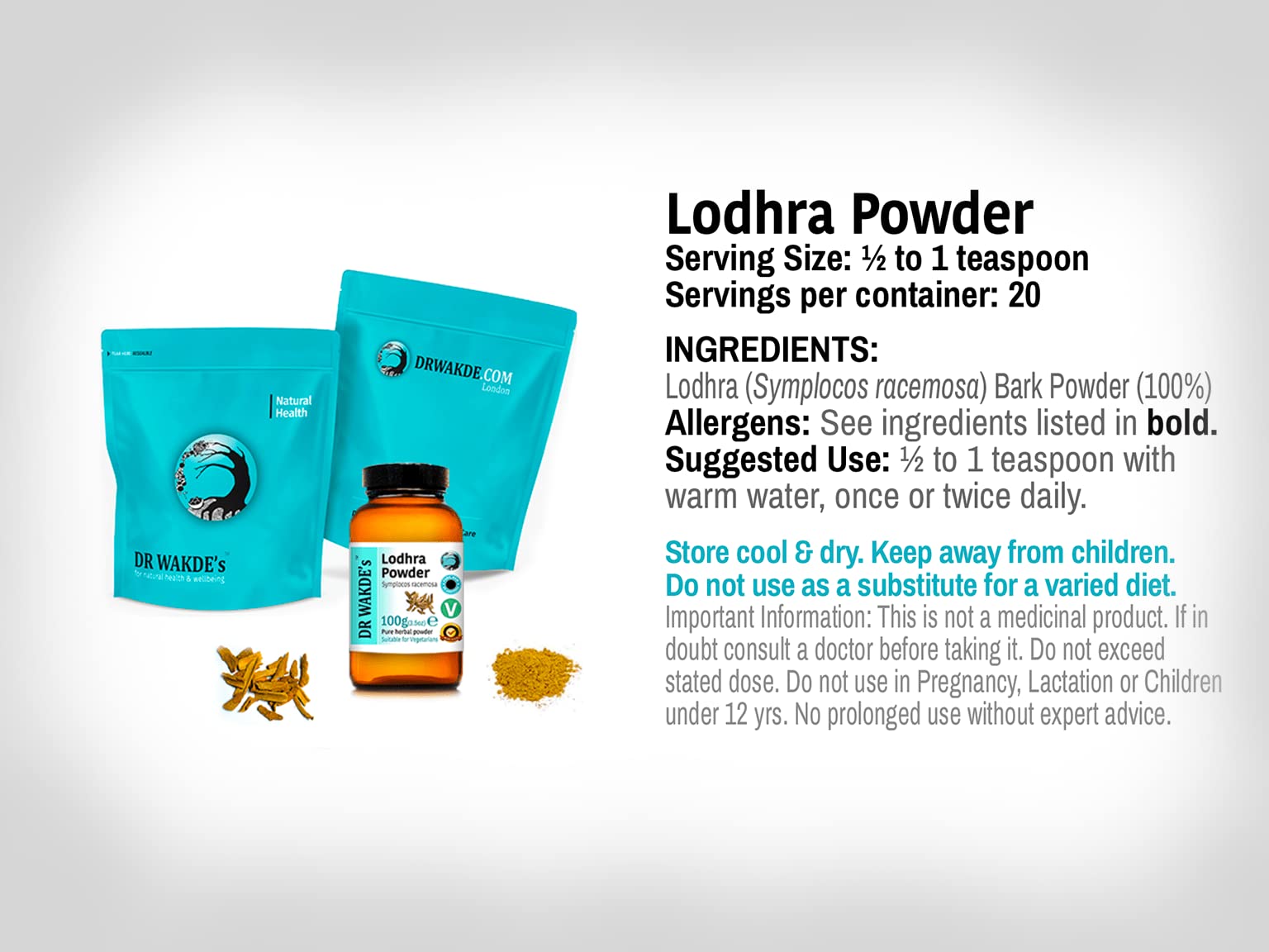 DR WAKDE'S® Lodhra Pulver (Symplocos racemosa) - 500g (1.1lb) I 100% Kräuter I Ayurvedische Nahrungsergänzung I Mengenrabatt I Versand am selben Tag