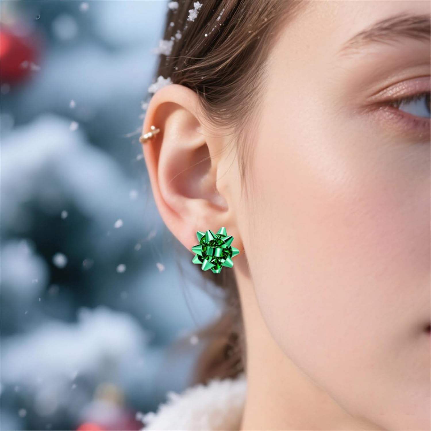 Christmas Bow Necklaces Earrings Set For Women 3D Enamel Red Green yellow White Xmas Bows Flower Glitter Small Lightweight Pendant Necklaces Earrings Winter Autumn Festival Holiday Fashion Jewelry Gifts - Image 2