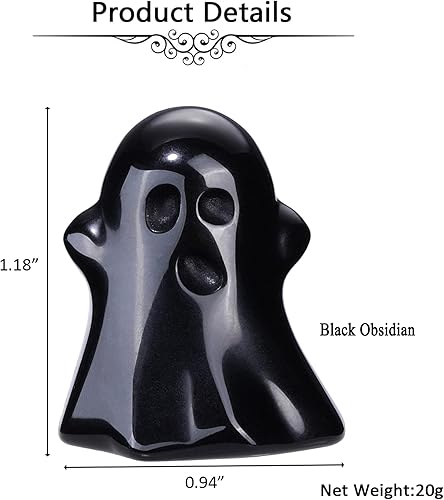 Miniatura 5 de Jovivi Figura decorativa de fantasma de cristal de obsidiana negra de 1.2 pulgadas tallada a mano, piedra curativa Reiki, escultura de estatua de