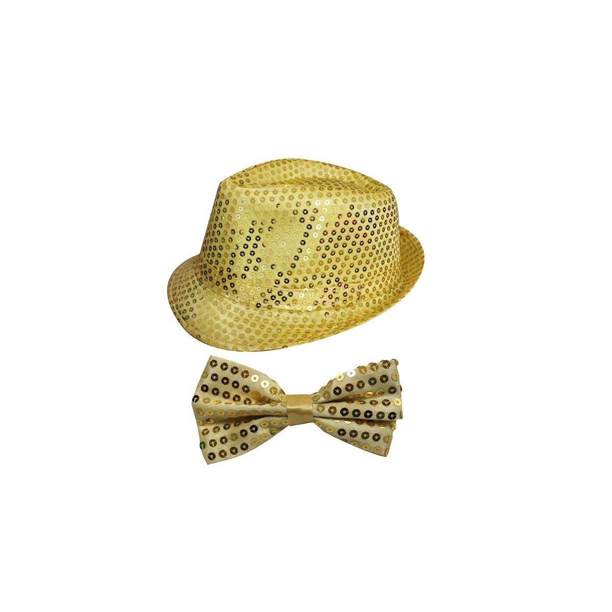 Wickedfun Unisex Kids Gold Wickedfun® Girls Ladies Women's Men's Sequin Fedora Hat & Sequin Bow Tie Set Perfect For Dance Show And Stage Show Hen Night Fancy Dress (Gold)