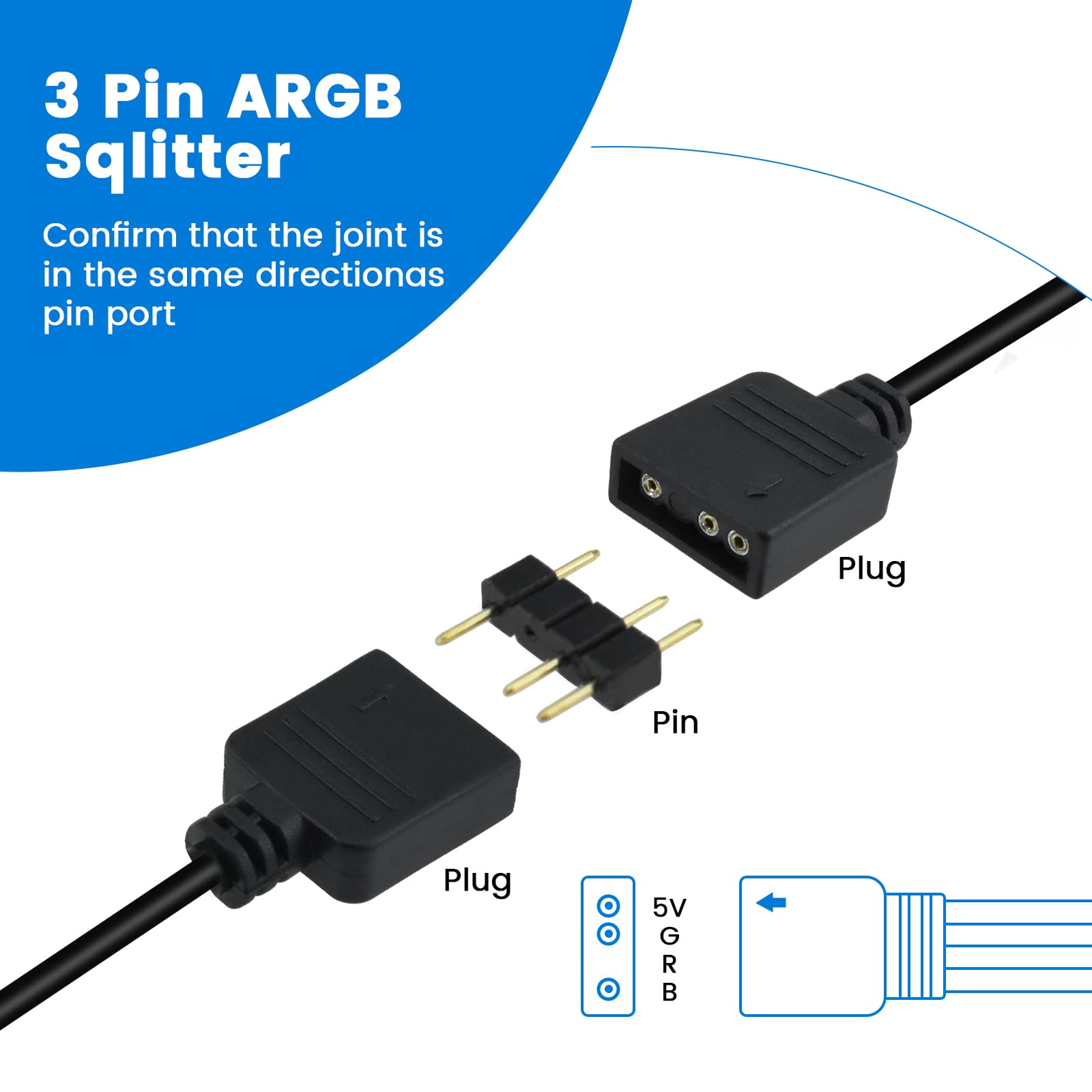 3 Stück 1-auf-3 ARGB-Splitterkabel, 5 V, 3-polig, adressierbares RGB-Splitter-Verlängerungskabel mit Steckern für Computergehäuse, CPU-Kühler und 5-V-Argb-Lüfter