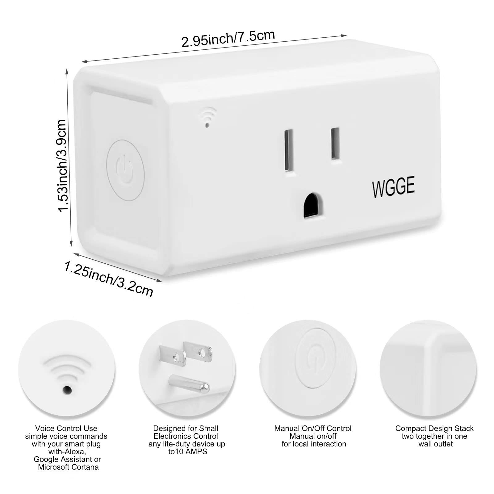 WGGE WiFi Smart Plug Outlet APP Remote Control Anywhere Timer Function Compatible with Alexa or Google Assistant No — view 2
