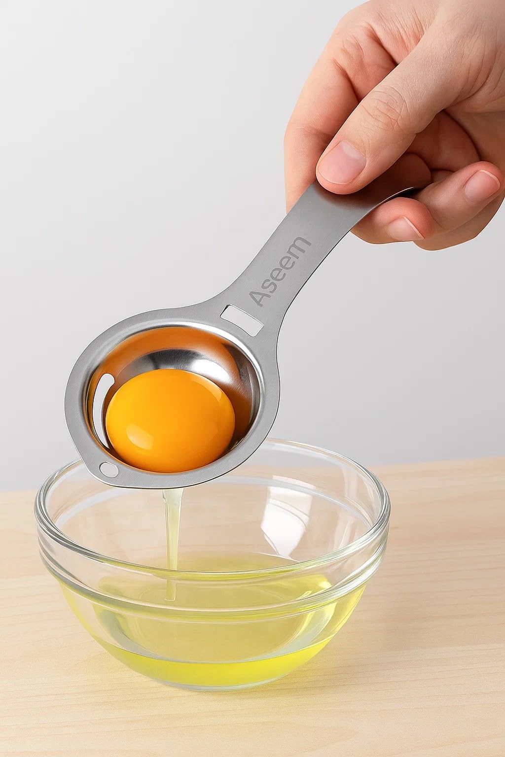 Aseem Stainless Steel Egg Yolk Separator - Egg White Separator, Dishwasher Safe - Efficient Egg Yolk and White Divider Strainer Filter for Easy Cooking