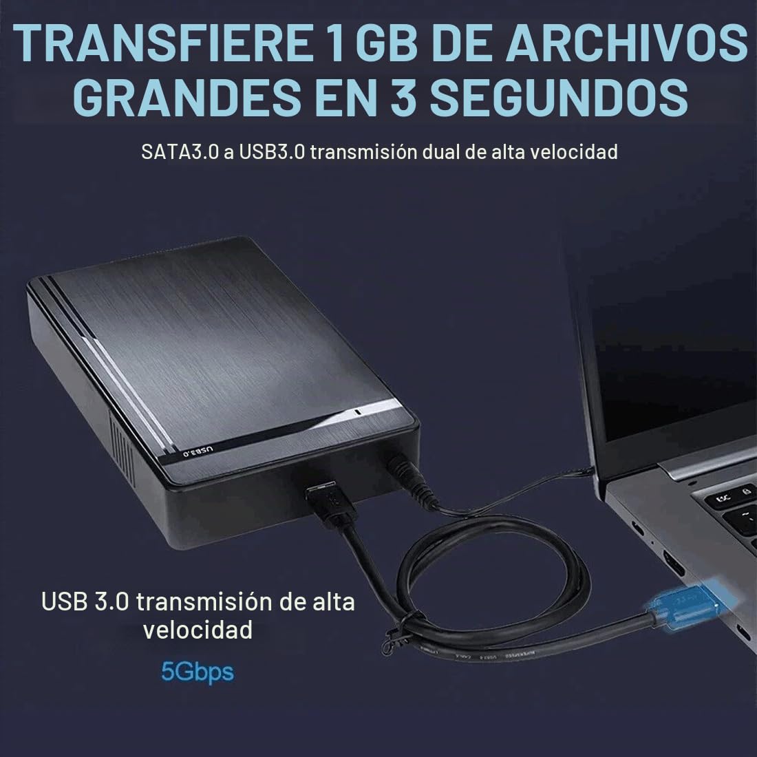 Carcasa de disco duro, USB 3.0 a SATA HDD disco duro externo para disco duro SSD de 2.5 pulgadas/3.5 pulgadas de hasta 18 TB con adaptador de corriente CC, carcasa SSD de 5 Gbps para Windows