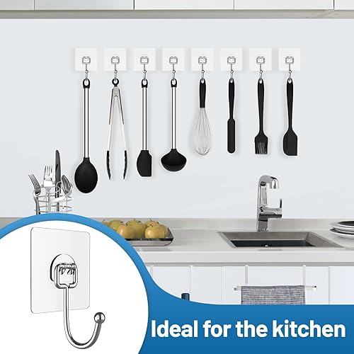 Miniatura 3 de Ganchos adhesivos resistentes de 44 libras (máximo), ganchos de pared inoxidables para colgar bolsos, abrigos, toallas, etc., ganchos fuertes para