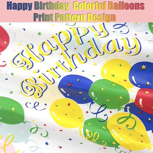 Miniatura 2 de Happy Birthday Plastic Tablecloths 2 Pack Rainbow Disposable Table Covers White Shower Party Tablecovers 54 x 108 Inch Table Cloths for Picnic