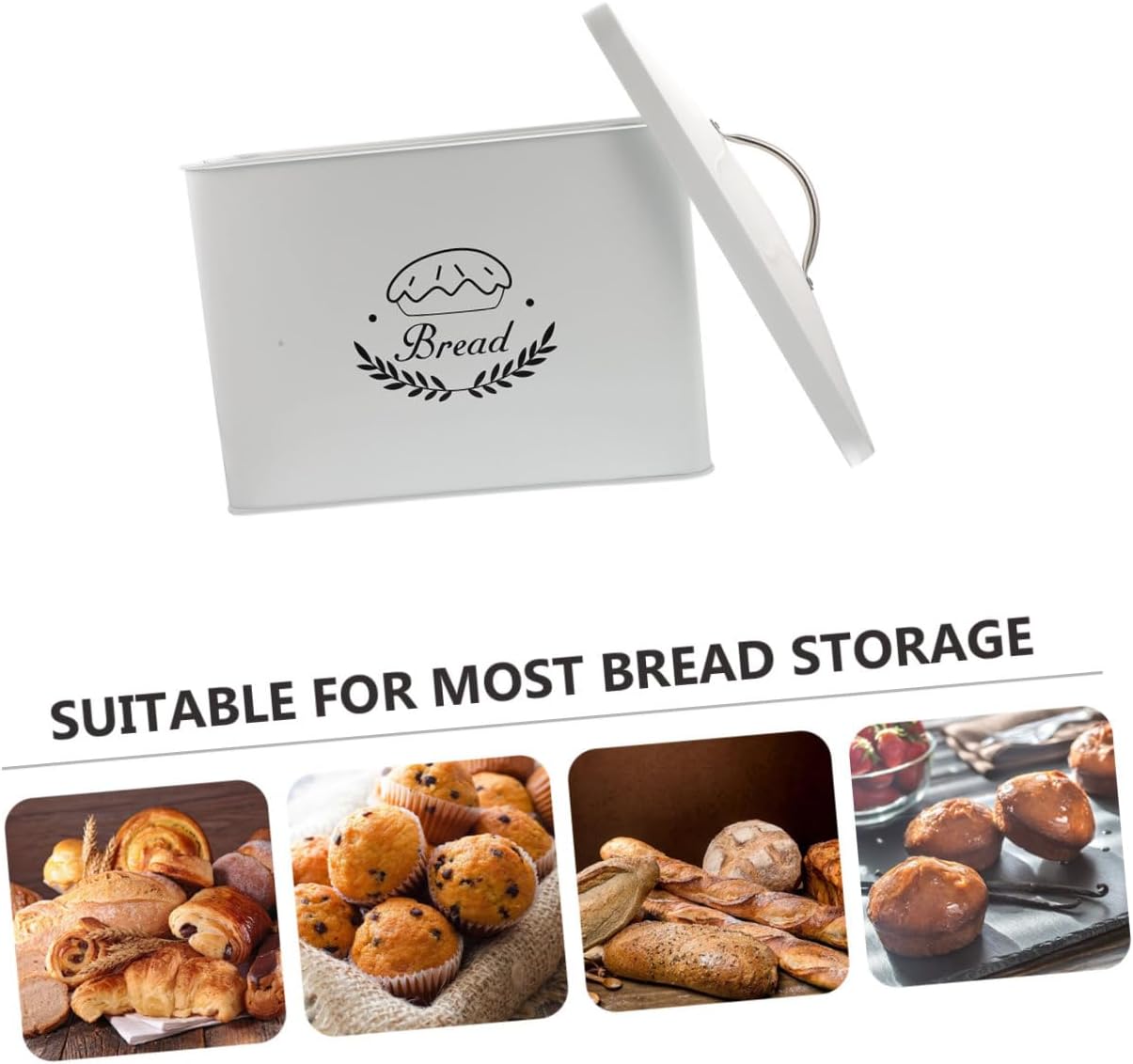 Angoily Metal Bread Box and Kitchen Storage Box with Lid, Rectangle Iron Bread Container for Countertop Bakery and Grain Organizing, Sturdy Metal Snack and Rice Storage Bin for Home