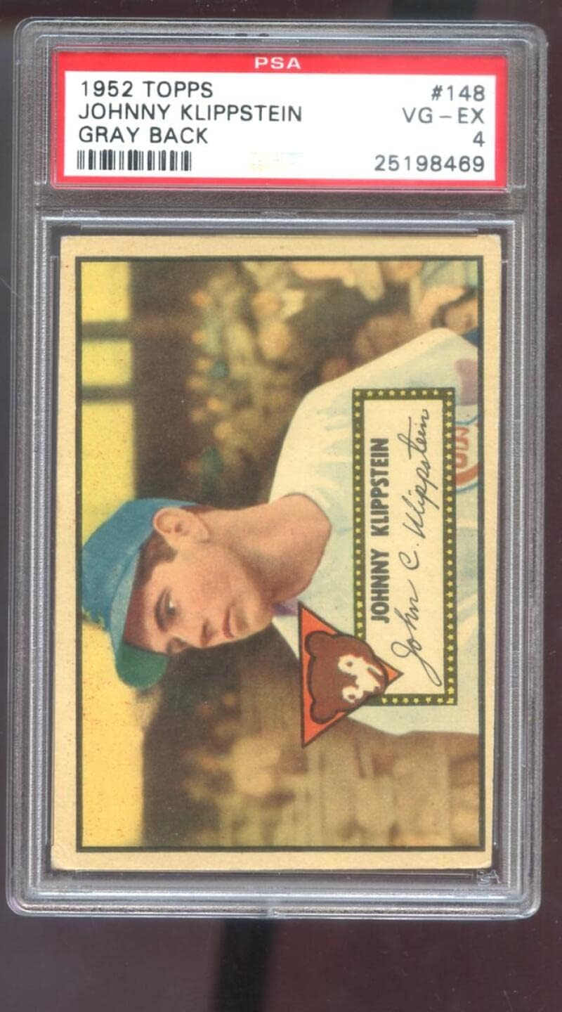 1952 Topps #148 Johnny Klippstein GRAY Back PSA 4 Graded Baseball Card Cubs Grey