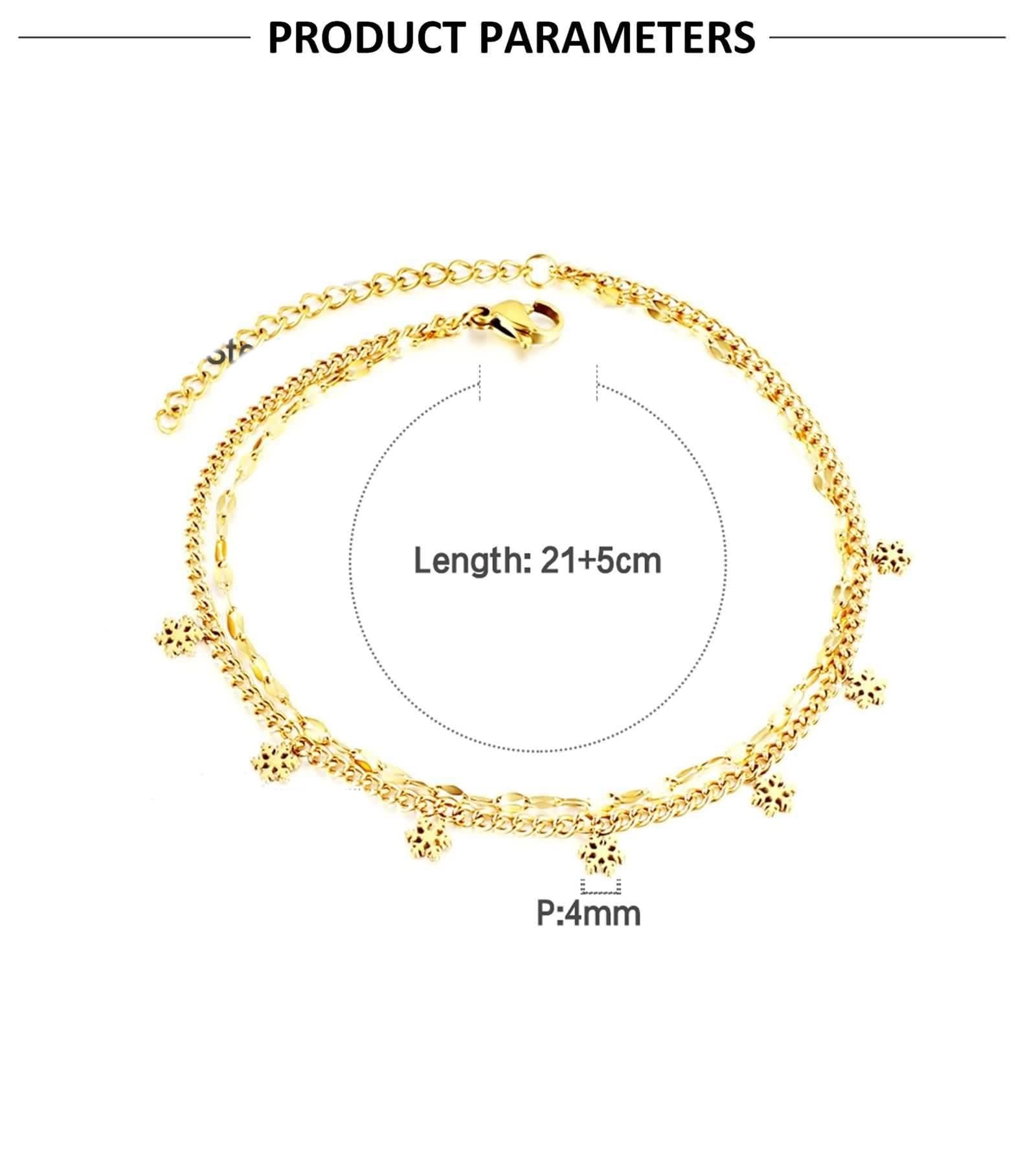 KnBoB Damen 9K/14K/18K Gold Fußkette Schneeflocken Verstellbar Fußkettchen Knöchel Armband Fußschmuck 21+5 CM
